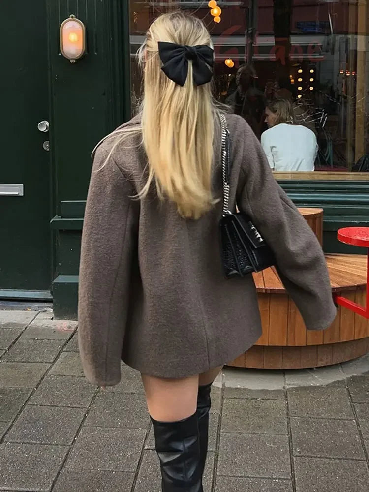 Olivine Frakke | Oversized Dobbeltradet, Kvalitetsstof, Brun/Taupe 5